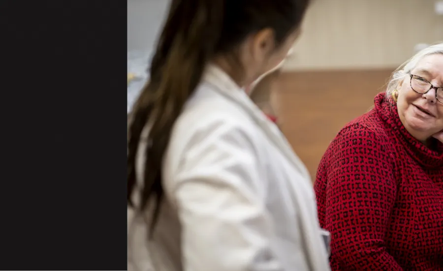 One elderly woman talking to a doctor